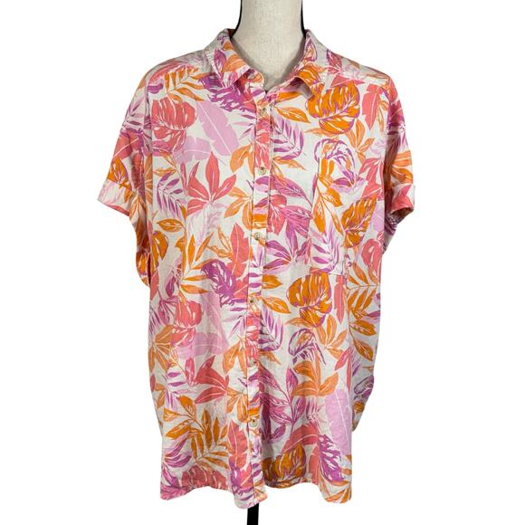 Terra & Sky 2X-Large (20W/22W) Top Button-Up Cuffed Dolman Sleeves Linen Blend - Picture 1 of 9